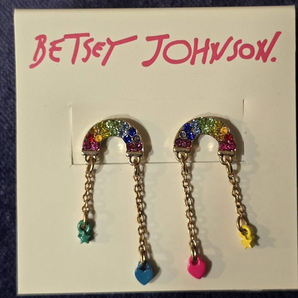 NEW!!!  Betsey Johnson Colorful Rainbow Gem Chain Earrings